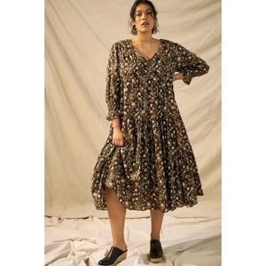 Anthropologie Black Floral Maxi Dress